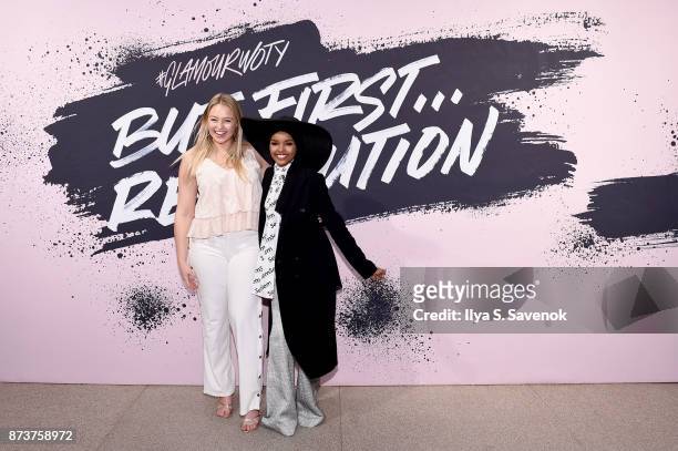 Models Iskra Lawrence and Halima Aden pose during Glamour Celebrates 2017 Women Of The Year Live Summit at Brooklyn Museum on November 13, 2017 in...