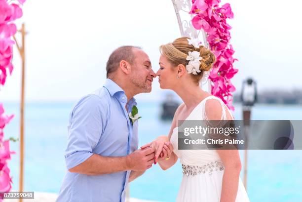 Erdogan Atalay and Katja Ohneck during their symbolic wedding ceremony at hotel Jumeirah Vittaveli Maldives on December 28, 2016 on South Male Atoll,...