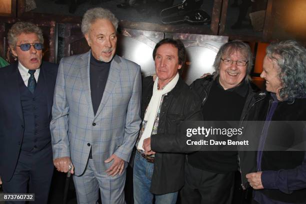 Roger Daltrey, Sir Tom Jones, Kenney Jones, Bill Wyman and Donovan attend the unveiling of "The Adoration Trilogy: Searching For Apollo" by Alistair...