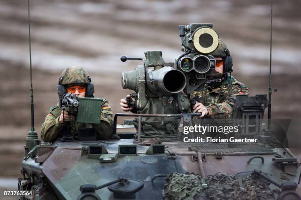 Two soldiers on the weapon carrier 'Wiesel' with TOW anti-tank guided weapon. Shot during an exercise of the land forces on October 13, 2017 in...