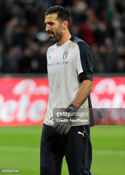 Gianluigi Buffon during the playoff match for qualifying for the Football World Cup 2018 between Italia v Svezia, in Milan, on November 13, 2017.
