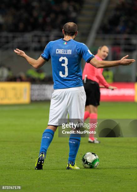 Giorgio Chiellini during the playoff match for qualifying for the Football World Cup 2018 between Italia v Svezia, in Milan, on November 13, 2017.