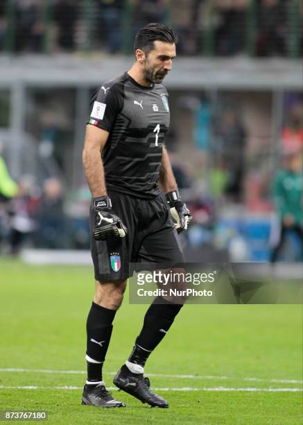 Gianluigi Buffon during the playoff match for qualifying for the Football World Cup 2018 between Italia v Svezia, in Milan, on November 13, 2017.
