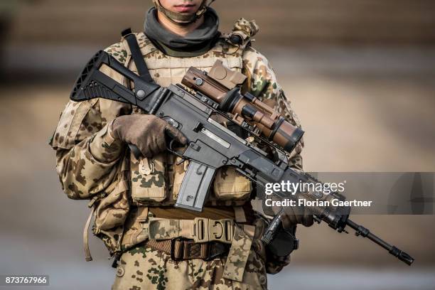 Soldier with equipment 'Infantryman of the future - extended system . Shot during an exercise of the land forces on October 13, 2017 in Munster,...