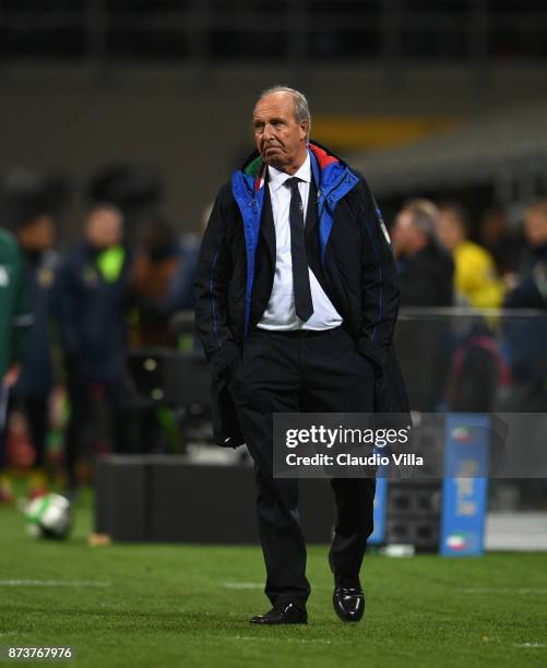 Head coach Italy Gian Piero Ventura dejected during the FIFA 2018 World Cup Qualifier Play-Off: Second Leg between Italy and Sweden at San Siro...