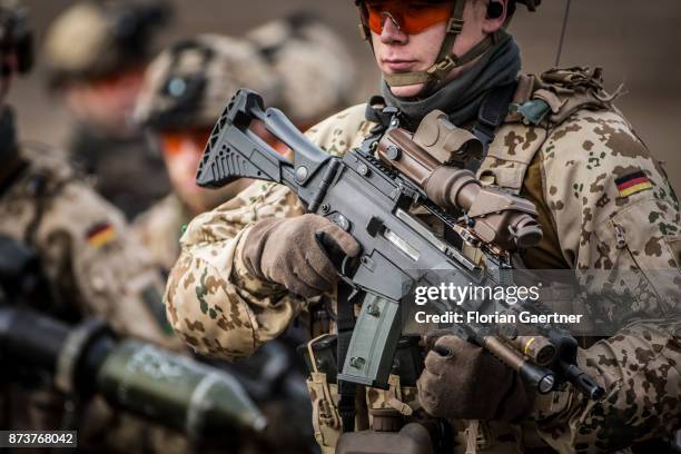 Soldier with equipment 'Infantryman of the future - extended system . Shot during an exercise of the land forces on October 13, 2017 in Munster,...