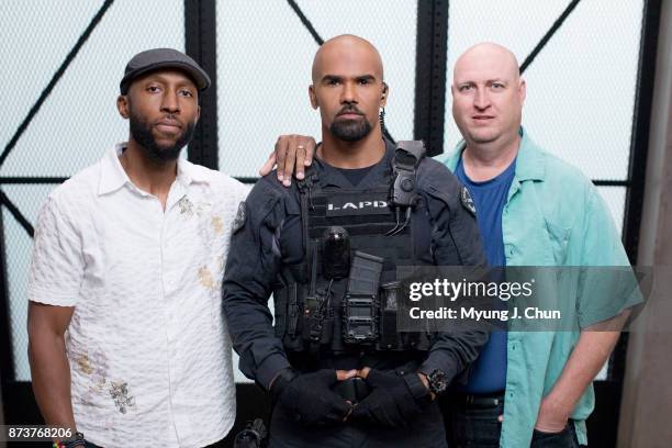 Cast of CBS's 'SWAT' Shemar Moore, Aaron Rahsaan Thomas, Shawn Ryan are photographed for Los Angeles Times on October 19, 2017 in Los Angeles,...