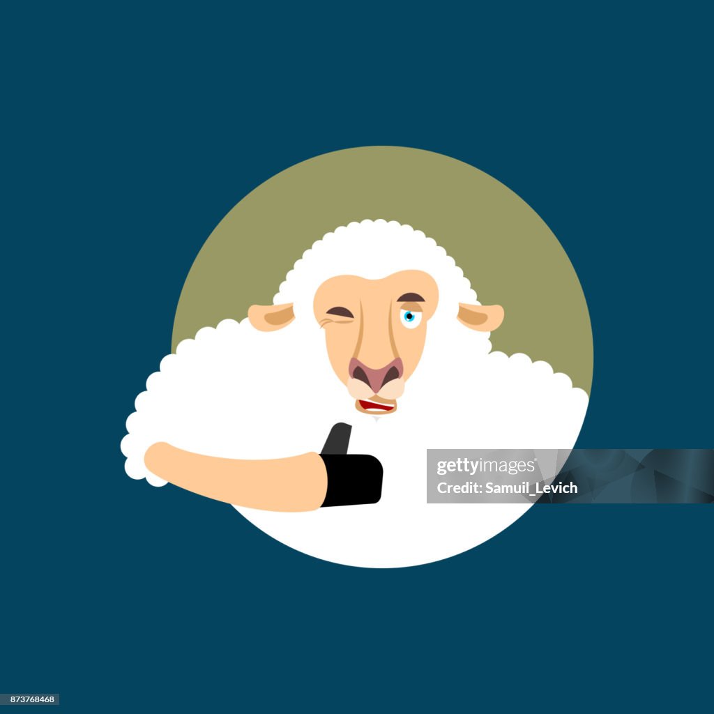 Sheep thumbs up and winks emoji. Ewe happy emoji. Farm animal. Vector illustration