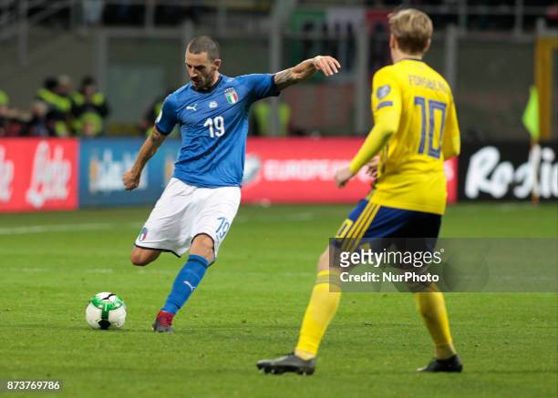 Leonardo Bonucci during the playoff match for qualifying for the Football World Cup 2018 between Italia v Svezia, in Milan, on November 13, 2017.