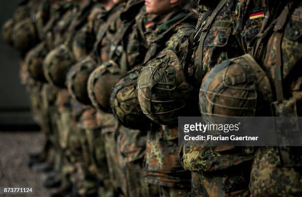 Group of soldiers stands in a row. Shot during an exercise of the land forces on October 13, 2017 in Munster, Germany.