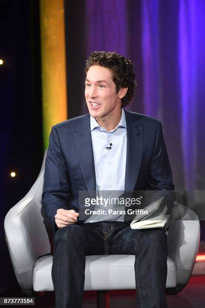 Joel Osteen onstage during a SiriusXM 'Town Hall' event hosted by Joel & Victoria Osteen at Tyler Perry Studios on November 13, 2017 in Atlanta,...