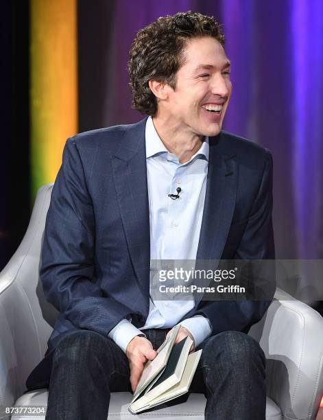 Joel Osteen onstage during a SiriusXM 'Town Hall' event hosted by Joel & Victoria Osteen at Tyler Perry Studios on November 13, 2017 in Atlanta,...