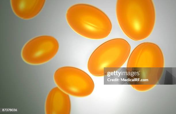 cod liver oil capsules - vitamin a nutrient stock illustrations