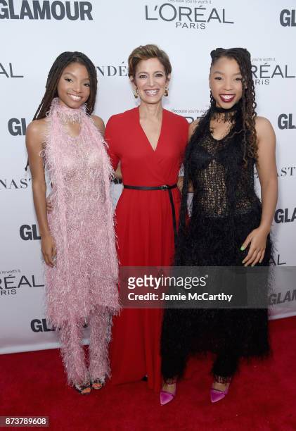Halle Bailey, Cindi Leive, and Chloe Bailey attend Glamour's 2017 Women of The Year Awards at Kings Theatre on November 13, 2017 in Brooklyn, New...
