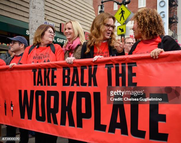 Mo Gaffney, Beth Littleford and Elizabeth Perkins seen at the Take Back The Workplace March on November 12, 2017 in Hollywood, California.