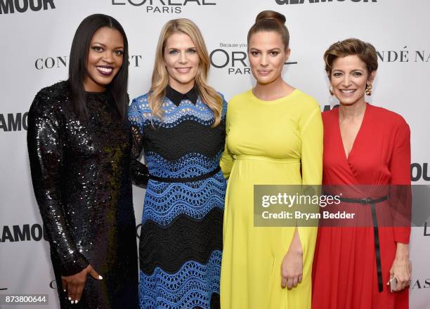 Anne Marie Nelson-Bogle, Alison Moore, Cameron Russell and Cindi Leive attend Glamour's 2017 Women of The Year Awards at Kings Theatre on November...