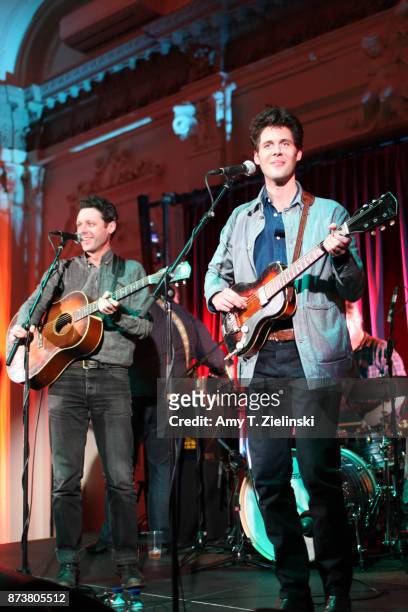Sibling harmonizers Page Burkum and Jack Torrey of the American country band The Cactus Blossoms perform at Bush Hall on November 13, 2017 in London,...