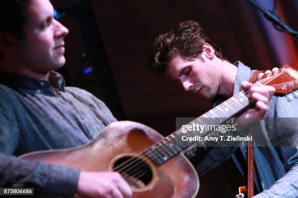 Sibling harmonizers Page Burkum and Jack Torrey of the American country band The Cactus Blossoms perform at Bush Hall on November 13, 2017 in London,...