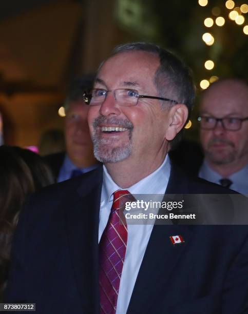 Braodacster John Shannon walks the red carpet prior to the Hockey Hall of Fame induction ceremony at Brookfield Place on November 13, 2017 in...