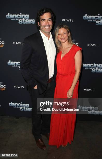 Personality Carter Oosterhouse and wife actress Amy Smart pose at "Dancing with the Stars" season 25 at CBS Televison City on November 13, 2017 in...