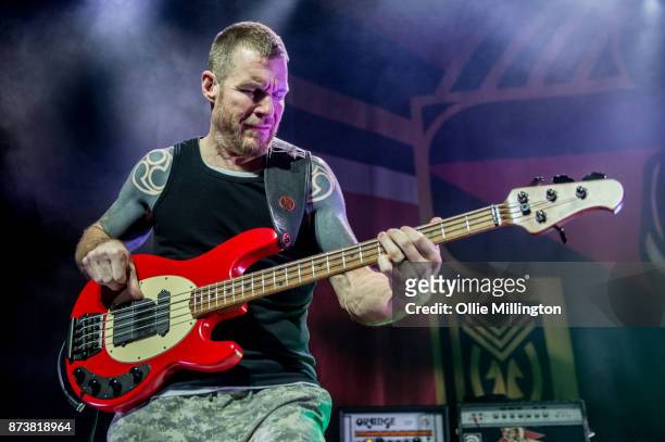 Tim Commerford of Rage Against The Machine performs as part of Prophets of Rage live on stage at the O2 Forum Kentish Town on November 13, 2017 in...