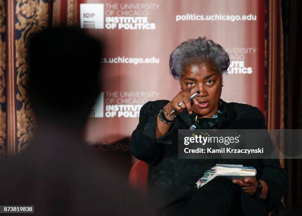 Former DNC Chair Donna Brazile responds to a question from an audience member during a talk at The University of Chicago on November 13, 2017 in...