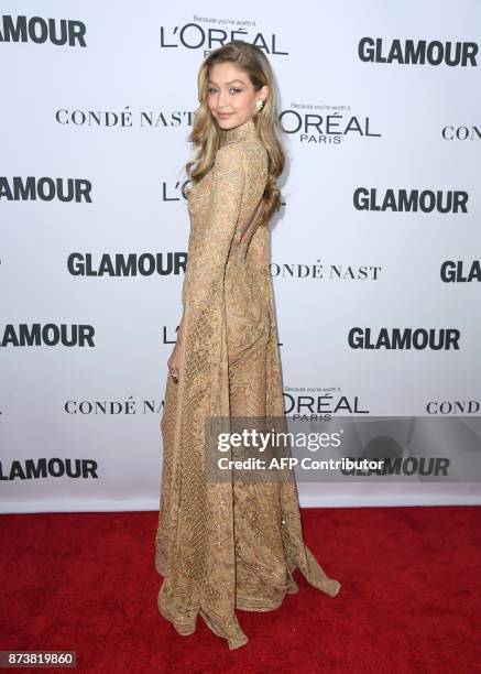 Model Gigi Hadid attends Glamour's 2017 Women of The Year Awards at Kings Theatre on November 13, 2017 in Brooklyn, New York. / AFP PHOTO / ANGELA...