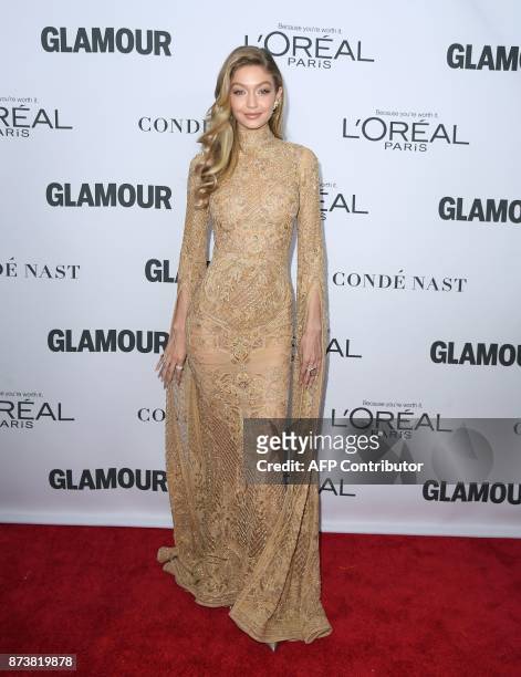Model Gigi Hadid attends Glamour's 2017 Women of The Year Awards at Kings Theatre on November 13, 2017 in Brooklyn, New York. / AFP PHOTO / ANGELA...