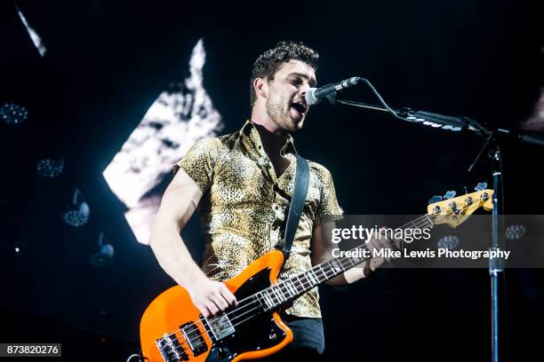 Mike Kerr of Royal Blood performs at Motorpoint Arena on November 13, 2017 in Cardiff, Wales.