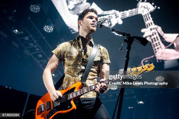 Mike Kerr of Royal Blood performs at Motorpoint Arena on November 13, 2017 in Cardiff, Wales.