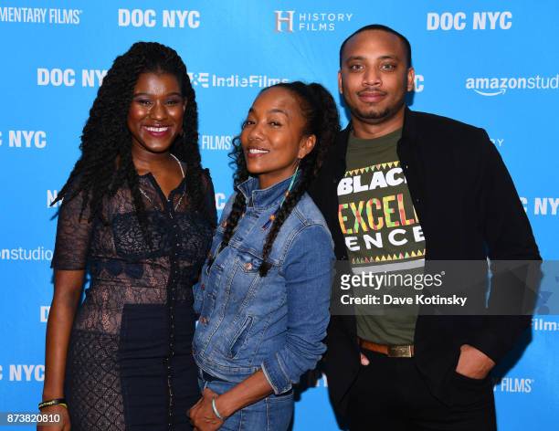 Protestor Makayla Gilliam-Price, Director Sonja Sohn and Protestor Kwame Rose arrives at the DOC NYC Screening of the HBO Documentary Film BALTIMORE...