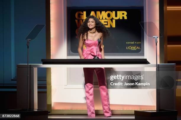 Zendaya speaks onstage at Glamour's 2017 Women of The Year Awards at Kings Theatre on November 13, 2017 in Brooklyn, New York.