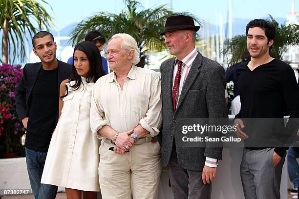 Actor Adel Bencherif, actress Leila Bekhti, actor Niels Arestrup, director Jacques Audiard and actorTahar Rahim attend the A Prophet Photocall held...
