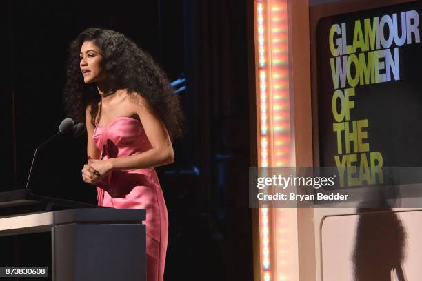 Zendaya speaks onstage at Glamour's 2017 Women of The Year Awards at Kings Theatre on November 13, 2017 in Brooklyn, New York.
