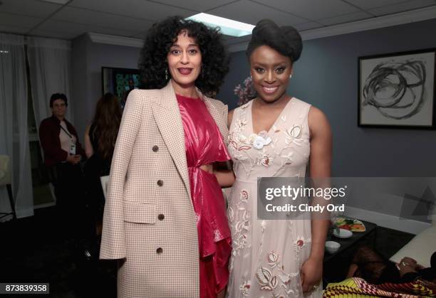 Tracee Ellis Ross and Chimamanda Ngozi Adichie pose backstage at Glamour's 2017 Women of The Year Awards at Kings Theatre on November 13, 2017 in...