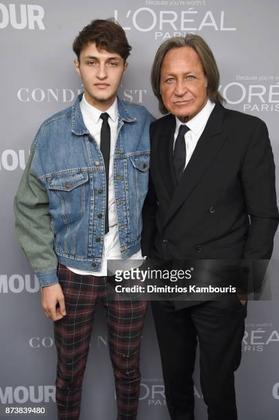 Anwar Hadid and Mohamed Hadid pose backstage at Glamour's 2017 Women of The Year Awards at Kings Theatre on November 13, 2017 in Brooklyn, New York.
