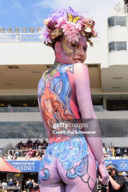 Body Art overall winner Zoe Phillips poses during New Zealand Trotting Cup Day at Addington Raceway on November 14, 2017 in Christchurch, New Zealand.