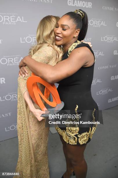 Gigi Hadid and Serena Williams hug backstage at Glamour's 2017 Women of The Year Awards at Kings Theatre on November 13, 2017 in Brooklyn, New York.