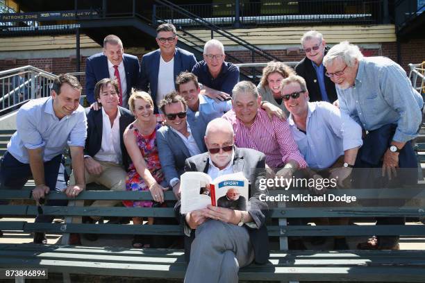 Journalist Patrick Smith poses with family, friends and heavyweights from media and the AFL during his book launch for 'Patrick Smith's Sport - Best...