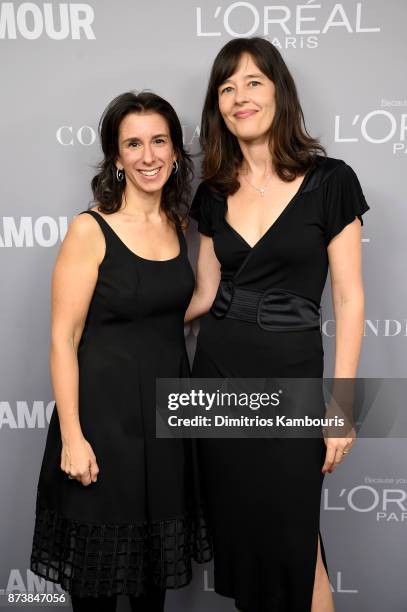 New York Times journalists Jodi Kantor and Megan Twohey pose backstage at Glamour's 2017 Women of The Year Awards at Kings Theatre on November 13,...