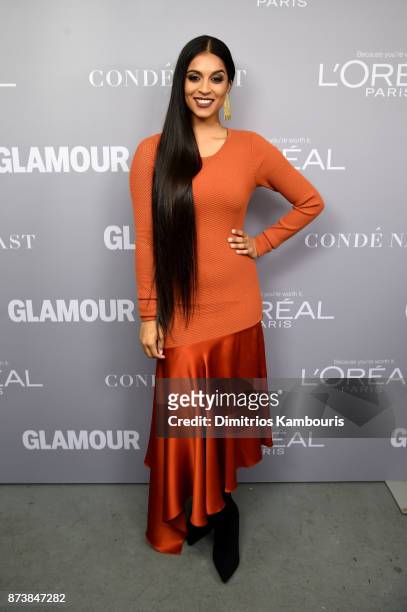 Lilly Singh poses backstage at Glamour's 2017 Women of The Year Awards at Kings Theatre on November 13, 2017 in Brooklyn, New York.