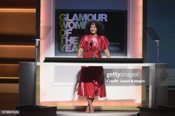 Tracee Ellis Ross speaks onstage at Glamour's 2017 Women of The Year Awards at Kings Theatre on November 13, 2017 in Brooklyn, New York.