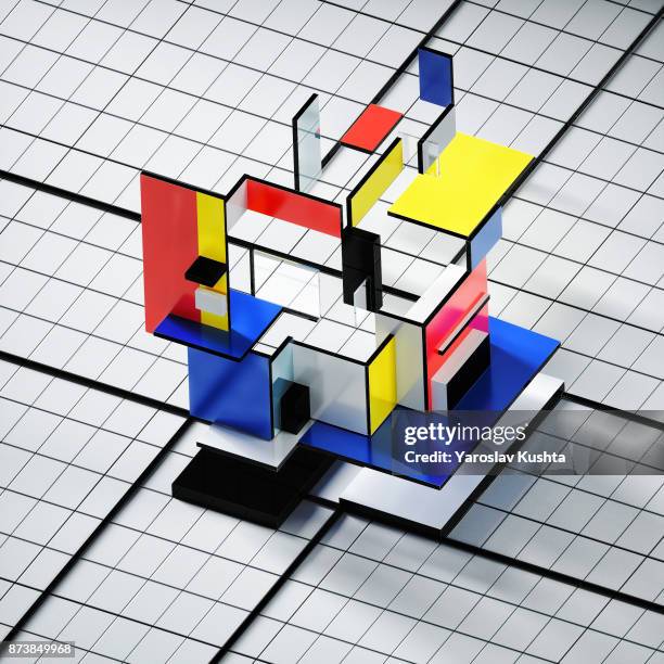 abstract 3d shapes - piet mondrian stock pictures, royalty-free photos & images