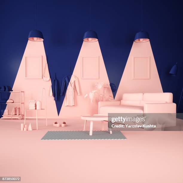 pink light - render casa fotografías e imágenes de stock