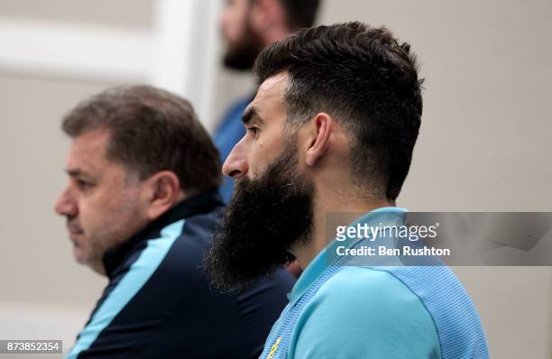 Socceroos coach Ange Postecoglou and Mile Jedinak at the Caltex Socceroos official pre match press conference before their match against Honduras...