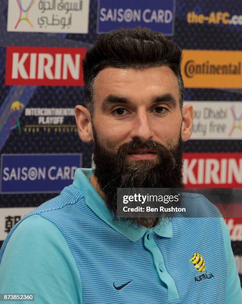 Mile Jedinak at the Caltex Socceroos official pre match press conference before their match against Honduras tomorrow night at ANZ Stadium on...