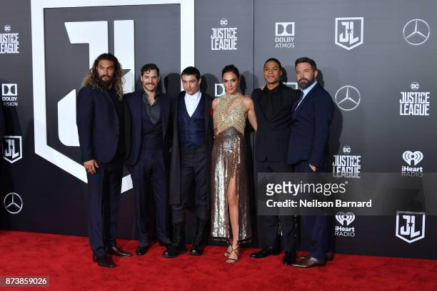 Actors Jason Momoa, Henry Cavill, Ezra Miller, Gal Gadot, Ray Fisher, and Ben Affleck attend the premiere of Warner Bros. Pictures 'Justice League'...