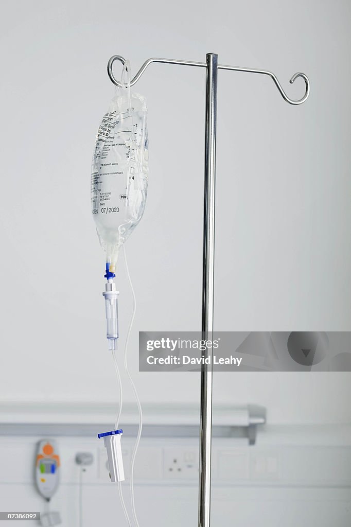 A medical drip on a stand