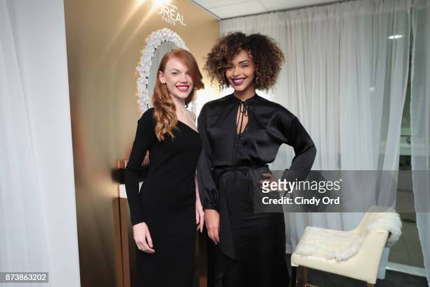 Make up artists pose backstage at Glamour's 2017 Women of The Year Awards at Kings Theatre on November 13, 2017 in Brooklyn, New York.