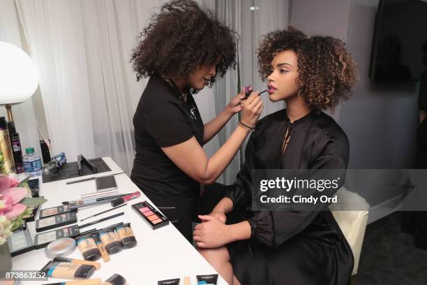 Make up artists pose backstage at Glamour's 2017 Women of The Year Awards at Kings Theatre on November 13, 2017 in Brooklyn, New York.